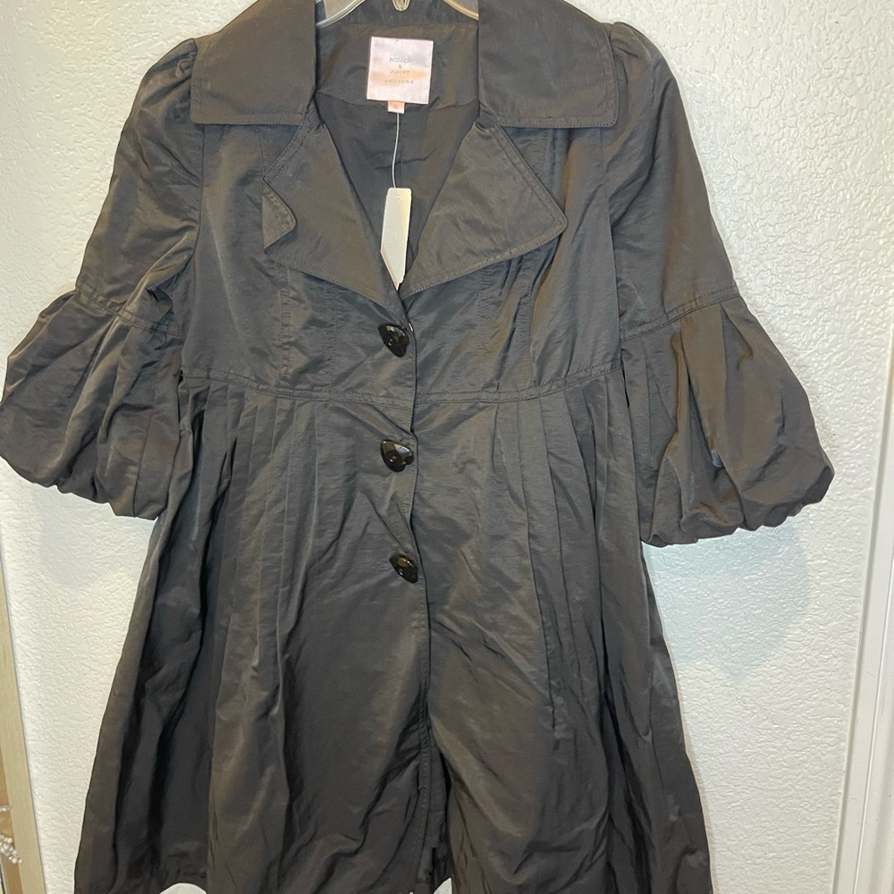 Gray Button-Up Coat with Puff Sleeves